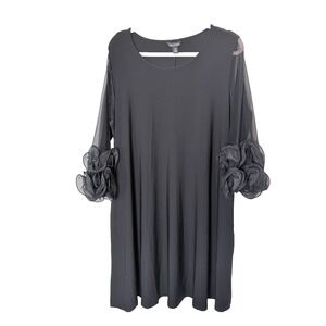 Nina Leonard Dress Womens Size XL Black Mesh Ruffle Sleeve Stretch Holiday